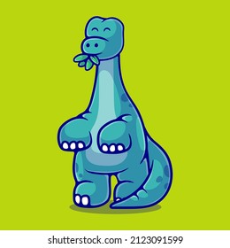 cute brontosaurus dinosaur illustration suitable for mascot sticker and t-shirt design