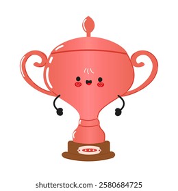 Cute Bronze Trophy Cup Cartoon Character with a Cheerful Smile for a Playful Design