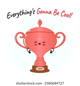 Cute Bronze Trophy Cup Cartoon Character with a Positive Message for a Cheerful Design