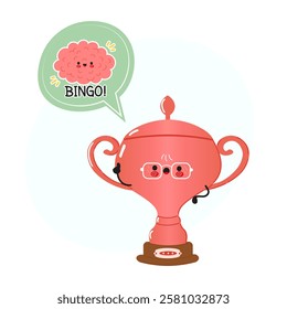 Cute Bronze Trophy Cup Character with Brain. Bronze Trophy Cup Celebrating BINGO 