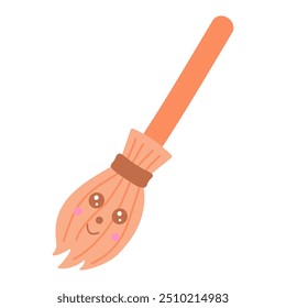 Cute broom, children magic element in kawaii style, vector