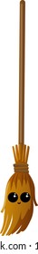 Cute broom with eyes, illustration, vector on white background.