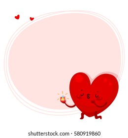 Cute broom, symbol of love, cartoon character.
