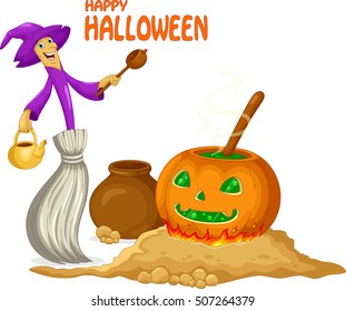 Cute broom witch preparing a potion 