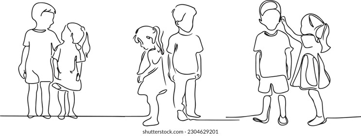 Cute Brother and Sister adoring each other line art vector 