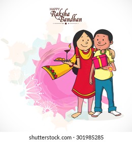 Cute brother and sister enjoying and celebrating Raksha Bandhan festival.