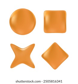 Cute brown 3D geometric shapes set, glowing circle, square, star, rhombus with liquid gradient texture. Aesthetic y2k style icons isolated. Elegant abstract elements for social media, posters, banners