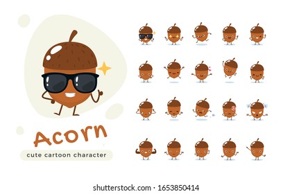 The Cute Brown Acorn. Isolated Vector Illustration