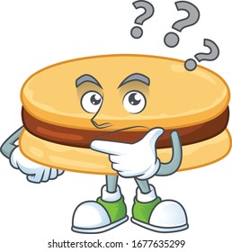 Cute brown alfajor cartoon character using a microphone