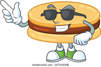 Cute brown alfajor cartoon character design style with black glasses