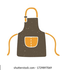 Corta delantal marrón con el bolsillo naranja aislado en un fondo transparente. Vector shabby ilustración dibujada a mano