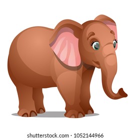 Cute brown baby elephant isolated on white background. Vector cartoon close-up illustration.