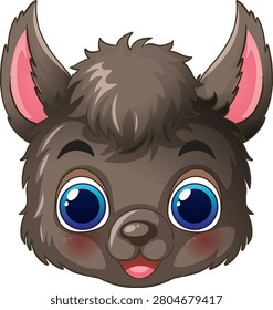 Cute brown baby llama head vector illustration with large blue eyes and pink cheeks.