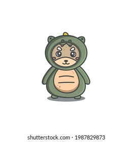 A cute brown bear animal in frog green costume  kawaii  sweet chubby character design  vector  also good for video games