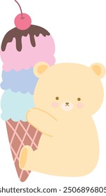 cute brown bear with big ice cream cone