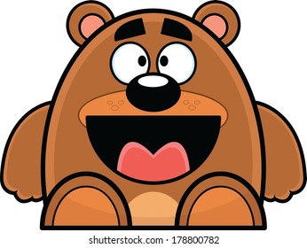 Cute brown bear cartoon with a big smile.