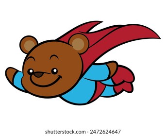 Cute brown bear cartoon characters wearing superhero costume with mantel and flying at the sky. Best for sticker, logo, and mascot with superhero themes for kids