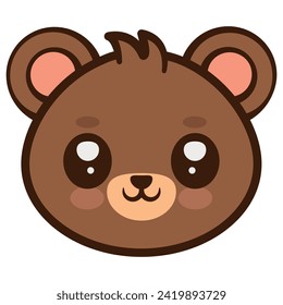 Cute brown bear cartoon face with big eyes and a happy expression.