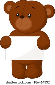 Cute brown bear cartoon holding blank sign