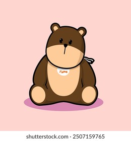 Cute brown bear cartoon illustration wearing appron with love symbol on it