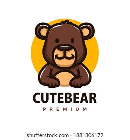 cute brown bear cartoon logo vector icon illustration