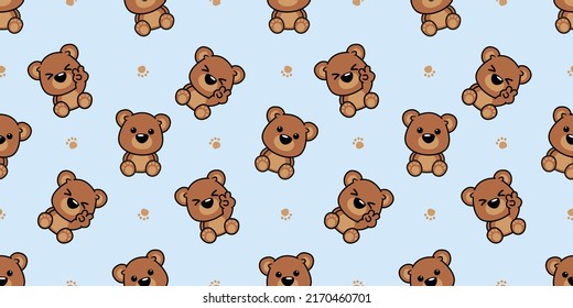 Cute brown bear cartoon seamless pattern, vector illustration
