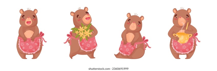 Cute Brown Bear Character Engaged in Different Activity Vector Set