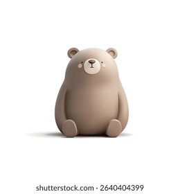 Cute brown bear character sitting, 3D. For childhood, celebration, fairy tale, and wildlife concepts. Teddy bear doll. Vector illustration.