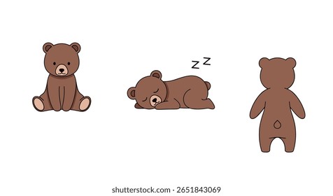 Cute Brown Bear Characters in Different Poses Adorable Baby Animals for Childrens Books and Designs