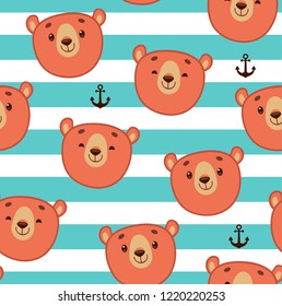 Cute brown bear characters seamless pattern.