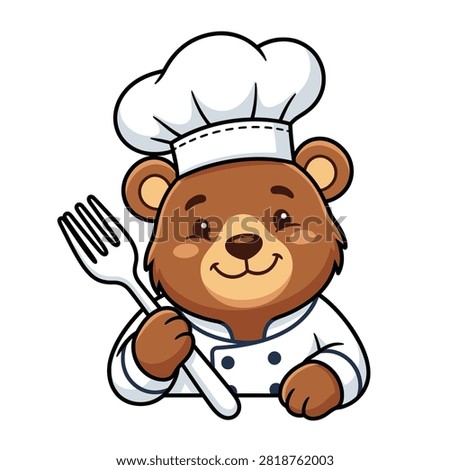 Cute brown bear in chef uniform and hat for cooking.
