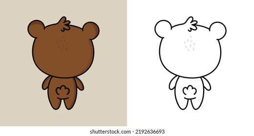 Cute Brown Bear Clipart Illustration and Black and White. Funny Clip Art Bear. Vector Illustration of a Kawaii Animal for Coloring Pages, Stickers, Baby Shower, Prints for Clothes.
 svg