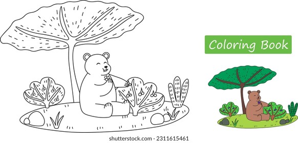 Oso marrón lindo. Coloriendo páginas. Ilustración del vector