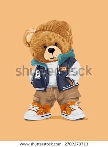 cute brown bear doll in colorful fashion style vector illustration