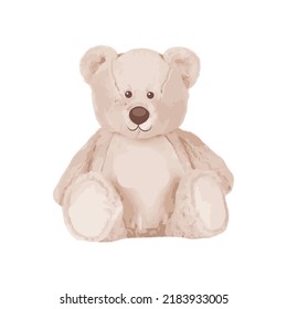 Cute brown bear doll vector illustration. Funny bear.