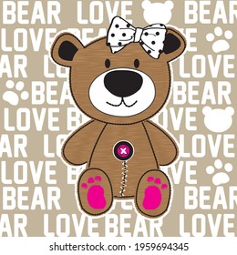 Cute brown bear girl with bear love background vector illustration.