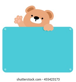 Cute brown bear  hold blank board vector illustration