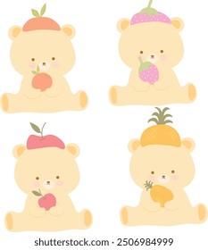 cute brown bear holding fruit 