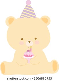 cute brown bear holding pink cub cake 