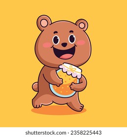 Cute brown bear with honey cartoon vector