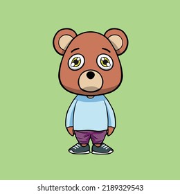 cute brown bear with hypebeast fashion, nft art, nft bear, cartoon style character