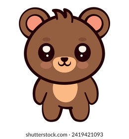 Cute brown bear illustration with big eyes and a small smile, standing upright.