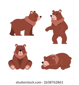 cute brown Bear  illustration collection isolated on white background