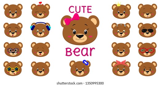 Set Cartoon Teddy Bear Emoticons Funny Stock Vector (Royalty Free ...