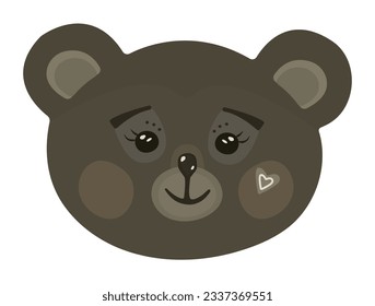 Cute brown bear muzzle, cartoon illustration