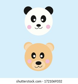 Cute brown bear and panda bear face.EPS10 vector
