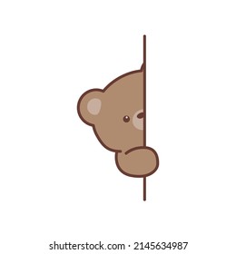 Cute Brown Bear Peeking Cartoon, Vector Illustration