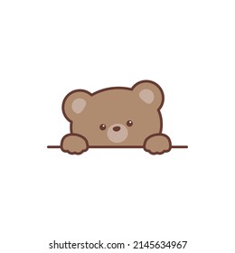 Cute brown bear peeking, vector illustration