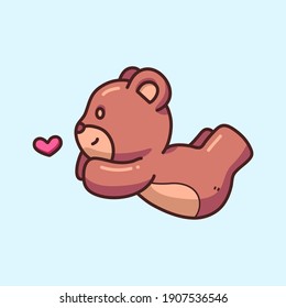 cute brown bear pointing a heart cartoon vector illustrations