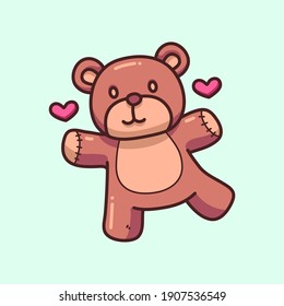 cute brown bear pointing a heart cartoon vector illustrations